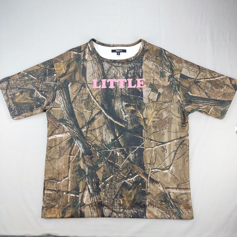 Fashion Nova Men T-Shirt Mens M Camo LITTLE Graphic Real Tree Camouflage Tee